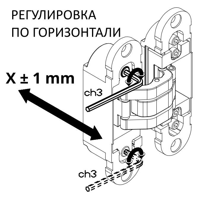 Петля скрытая, 3D, универсальная 120x30 мм, 60 кг, цамак черная (2)